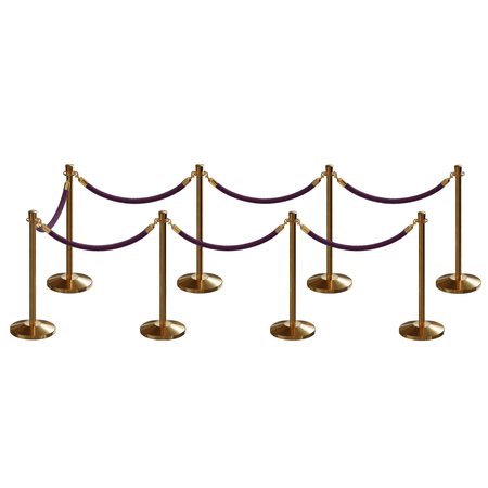 MONTOUR LINE Stanchion Post and Rope Kit Sat.Brass, 8 Crown Top 7 Purple Rope C-Kit-8-SB-CN-7-PVR-PE-PB